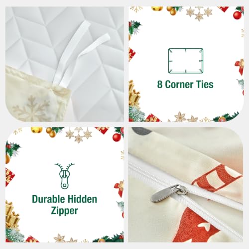 Lekesky Christmas Gnome Duvet Cover Set Queen Size 3-Piece - Red Hatted Gnome Design