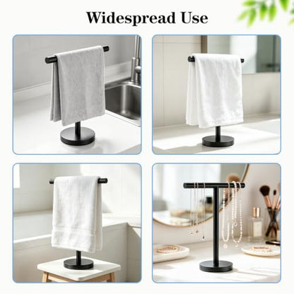 T-Shaped Hand Towel Holder Stand in Black - Non-Slip & Rust-Resistant