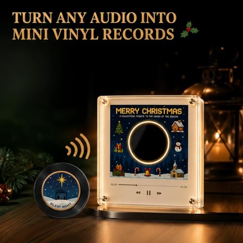 Mini Magnetic Vinyl Record Player for Fridge with NFC Discs Christmas Decor
