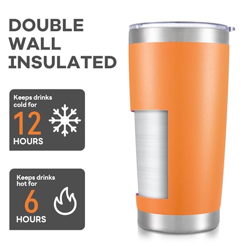 Orange 20 oz Insulated Stainless Steel Tumbler with Lid - Bulk Drinkware