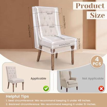Waterproof Plastic Dining Chair Covers Set of 4 - Clear Protectors for Kitchen Chairs