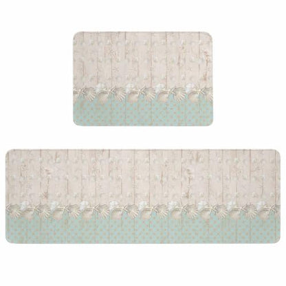 Beach Kitchen Rugs Set of 2 - Mint, Seafoam, Sand, Cream, 40x60 + 40x120 Inches