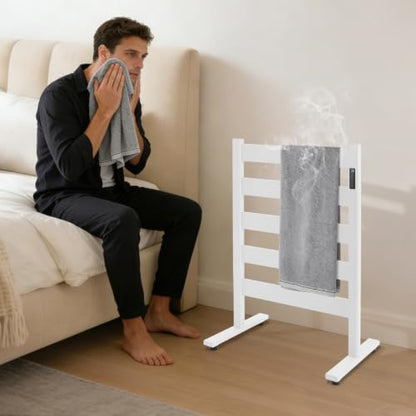 White 5-Bar Electric Heated Towel Rack with Adjustable Timer & Temperature