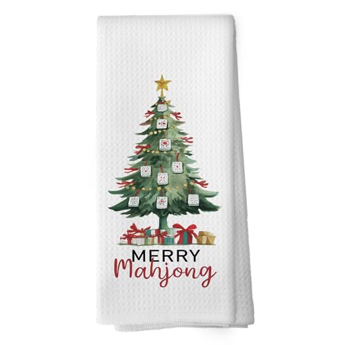 Christmas Mahjong Tree Kitchen Towels - Mahjong Gifts Dish Towels - Holiday Decor 16x24 Inches - Variation of THIS listing