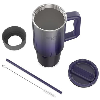 WOOVO 40 oz Tumbler with Handle and Straw, Insulated Coffee Mug with Splash Proof Lid, BPA Free Double Wall Stainless Steel Water Cup, Keep Beverages Cold, Gradient Purple