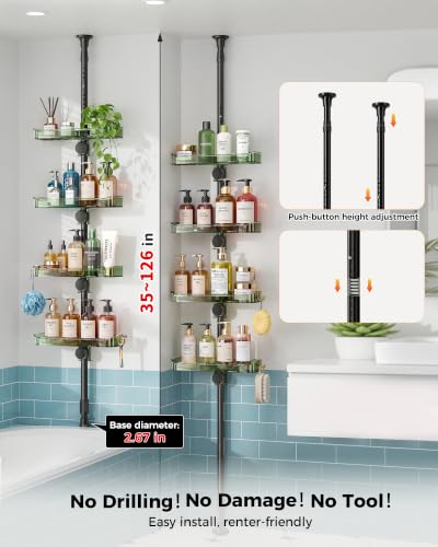 Bathroom Shower Caddy Tension Pole Organizer Green-Black Variation