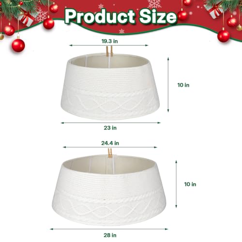 White Knit Christmas Tree Collar 24-28 Inch Tree Base Cover Ring - Holiday Decor