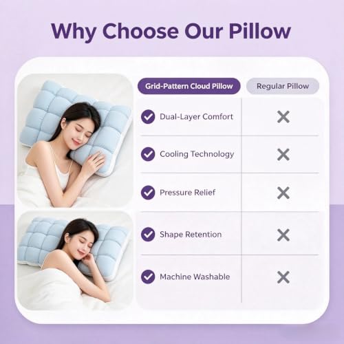 Pink Cooling Puff Bed Pillow with Neck Support - Soft & Breathable