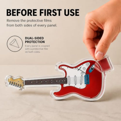 Red Acrylic Guitar and Microphone Desktop Ornament - Music Decor Stand