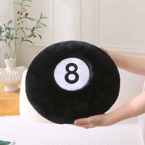 Black 8 Ball Throw Pillow - 14 Inch Plush Round Decorative Cushion - Variation: Black X1