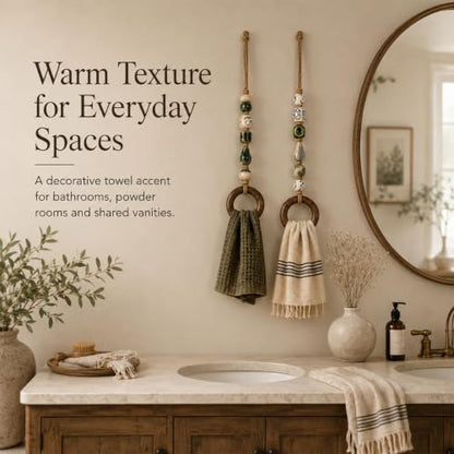 Decorative Beaded Towel Hanger with Wooden Ring, Boho Wall Decor - Mix-2pcs