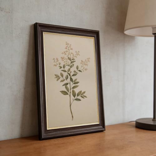 Wood Grain Gold Framed Botanical Wall Art with Pink Blossoms - 24x36