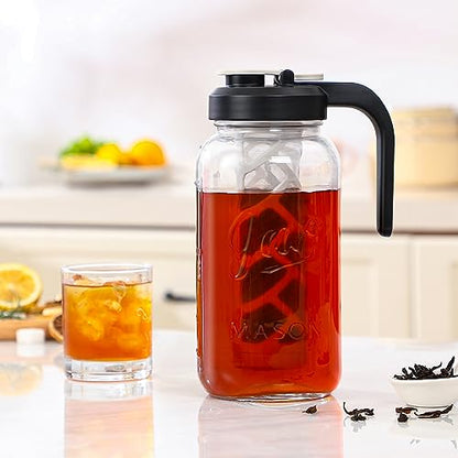 AOZITA Iced Tea Maker Pitcher with Infuser and Lid - 2 Quart Glass Mason Jar Pitcher Leak-proof Water Jug, Heavy Duty Glass Container for Tea, Water, Juice, Milk, Iced Coffee, and Drinks