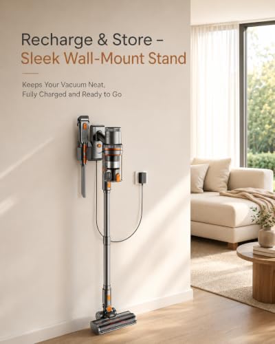 Cordless Vacuum Cleaner, 300AW Suction, 65Min Runtime, Self-Standing with Orange Variation