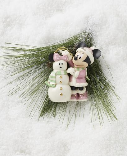 Minnie Mouse 2026 Snowman Ornament - Holiday Decor, Porcelain, Hand-Painted