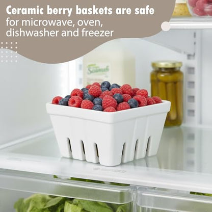 4-Pack Ceramic Berry Basket with Lids - White Classic