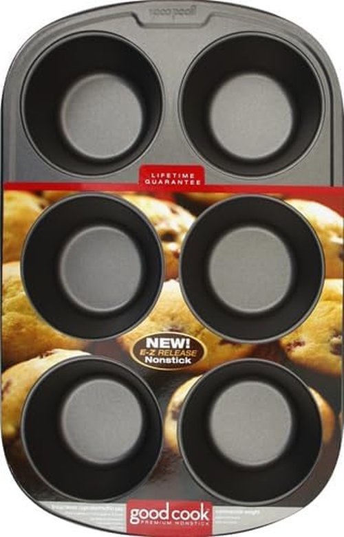 GoodCook Jumbo Texas Muffin Pan - Nonstick Steel, 6-Cup, Gray | Pack of 12