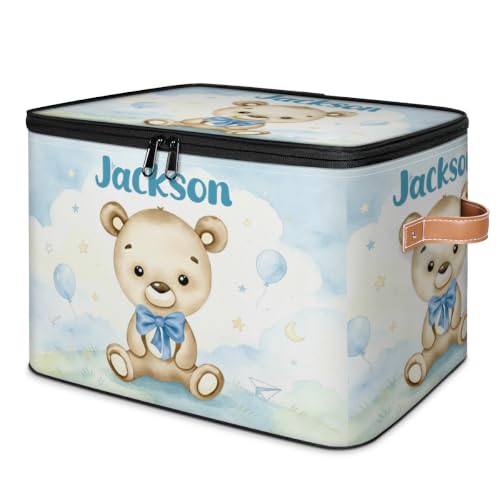 Large Custom Baby Keepsake Box with Name - Blue Memory Box for Boys Option 17