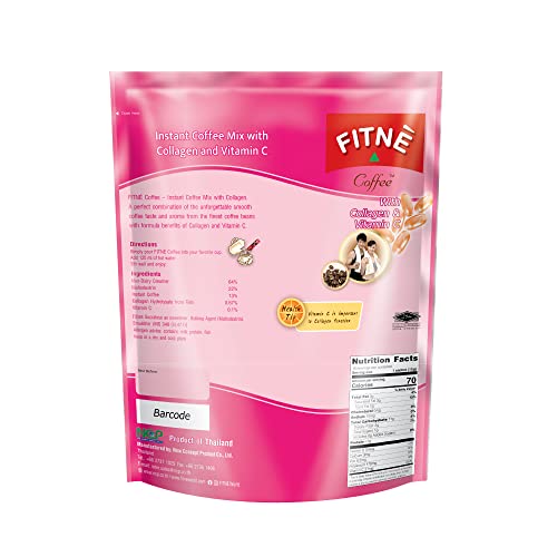 FITNE Instant 3 In 1 Coffee Packets Mix With Natural Hydrolyzed Collagen Vitamin C Smooth Blend Tasty Aromatic No Sugar Sucralose Sweetener, 10 Sticks