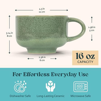 Ceramic Coffee Mug 16 oz - Emerald Large Tea & Coffee Cup with Handle - Microwave & Dishwasher Safe - Gift for Women Men Him Her