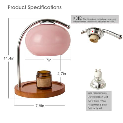 Pink Glass Candle Warmer Lamp with Bauhaus Design, Timer & Dimmable Light