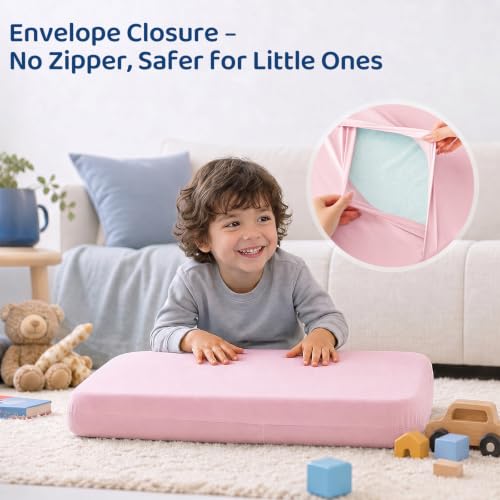 Adjustable Kids Pillow with Memory Foam & Cooling Nylon Cover - Pink 13x22