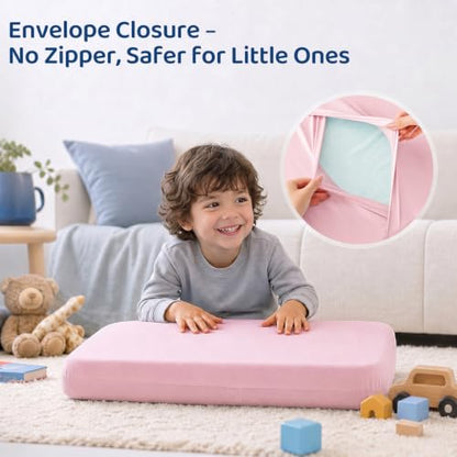 Adjustable Kids Pillow with Memory Foam & Cooling Nylon Cover - Pink 13x22