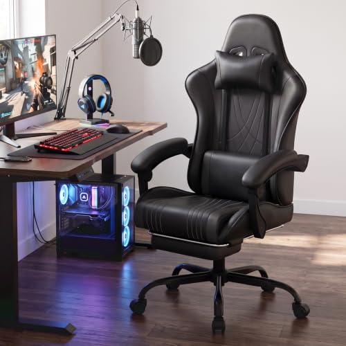 Gaming Chair with Footrest and Reclining Backrest - Onyx Black