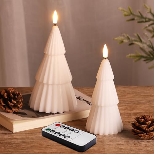 Flameless Christmas Tree Candles with Remote (Set of 2) - White, Pink, Green, Red - 2 AAA/3 AAA Battery Operated