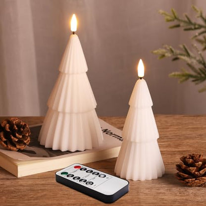 Flameless Christmas Tree Candles with Remote (Set of 2) - White, Pink, Green, Red - 2 AAA/3 AAA Battery Operated