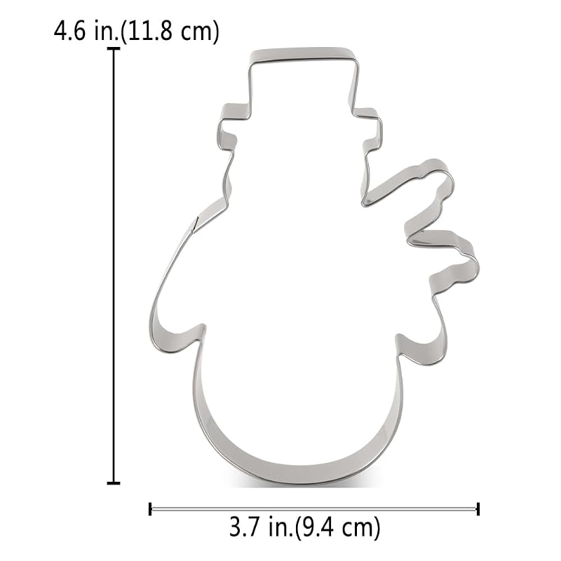Snowman Cookie Cutter - 3.7 x 4.6 in, Stainless Steel, Safe for Dough & Fondant