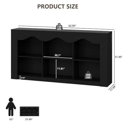 Black 63 Inch Console Table with 6 Storage Cubes - Entryway & Living Room