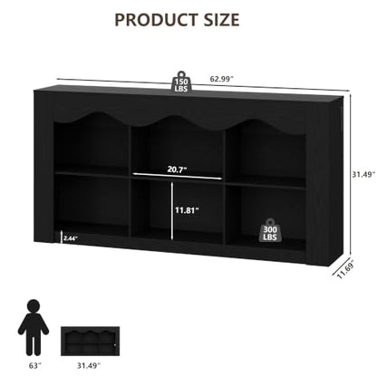 Black 63 Inch Console Table with 6 Storage Cubes - Entryway & Living Room