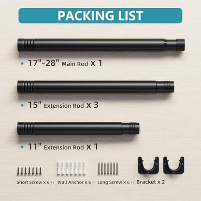 Heavy Duty Black Closet Rod - 17-84 Inch, Twist & Screw Mount, Rust-Resistant