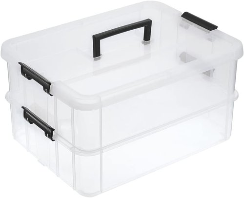BTSKY 2-Layer Stackable Storage Box - Portable Organizer for Stationery, Crafts & Jewelry - Black