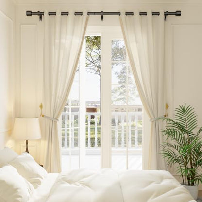 Black Curtain Rod 32-86 Inches Telescoping Metal Rod for Windows - 2 Pack