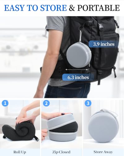 Travel Pillow for Long Flights Deep Black with Eye Mask & Head Strap Support