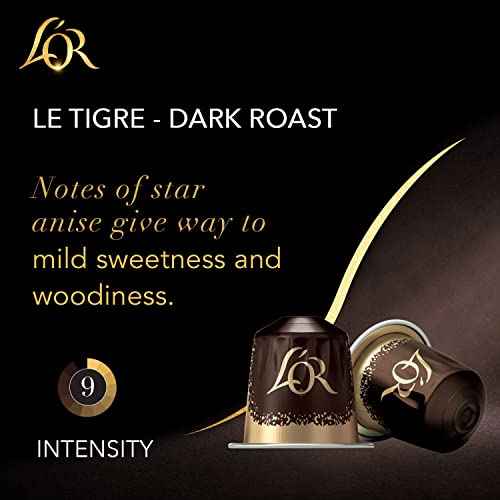 L'OR Coffee Pods, 10 Count Le Tigre Dark Roast Blend, Single-Serve Aluminum Coffee Capsules Compatible with the L'OR BARISTA System & *Nespresso Original Machines, 10 count (Pack of 1)