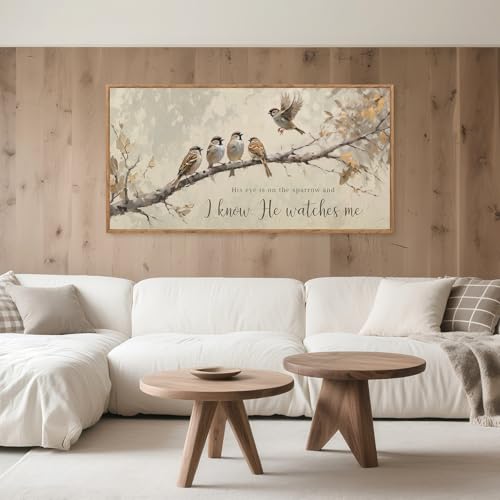 His Eye Is on the Sparrow Christian Wall Art Canvas 40x20 Inch - Framed Religious Decor