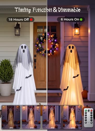 Halloween Ghost Decorations Light Up Ghosts Outdoor - 2 Pack, Veil Witch Hat Variant