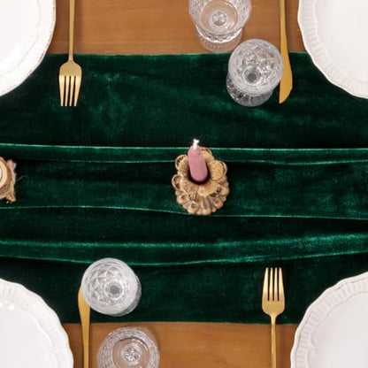 Green Velvet Table Runner Cloth - 20 x 120 Inches, Pack of 4 - Elegant Wedding Party Decor