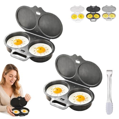 Dual Cavity Microwave Egg Poacher with Lid & Handle - Dark Gray 2pcs
