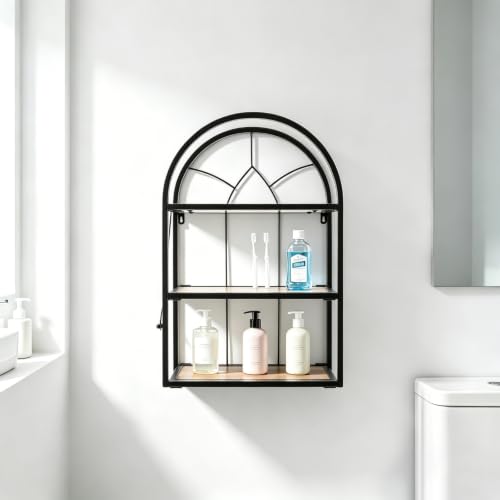 Rustic Wall Mount Shelf with 3 Wooden Tiers for Bathroom Kitchen Entryway