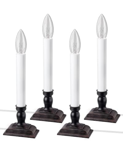 Antique Bronze 9.6-Inch Window Candle Set with Sensor, Dusk to Dawn Plug-In Lights