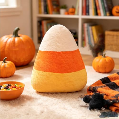 Halloween Candy Corn Throw Pillow - Cute Seasonal Plush Cushion for Couch Bed