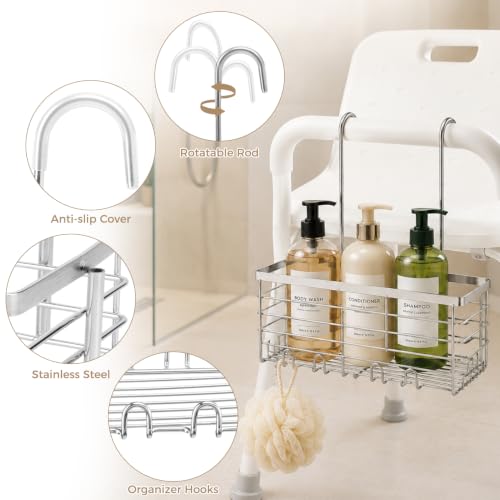 Hanging Shower Caddy for Seniors & Mobility Impaired - Bathroom Storage Rack with Hooks