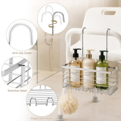 Hanging Shower Caddy for Seniors & Mobility Impaired - Bathroom Storage Rack with Hooks