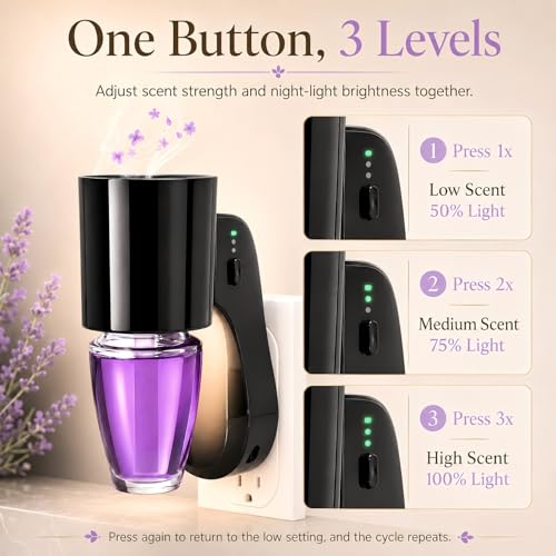 Black Wall Fragrance Plug with Night Light - 3 Intensity & Brightness Levels, 2 Pack