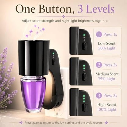 Black Wall Fragrance Plug with Night Light - 3 Intensity & Brightness Levels, 2 Pack