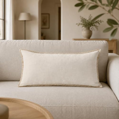 Chenille Lumbar Pillow Cover 12x24 Beige Decorative Cushion Cover
